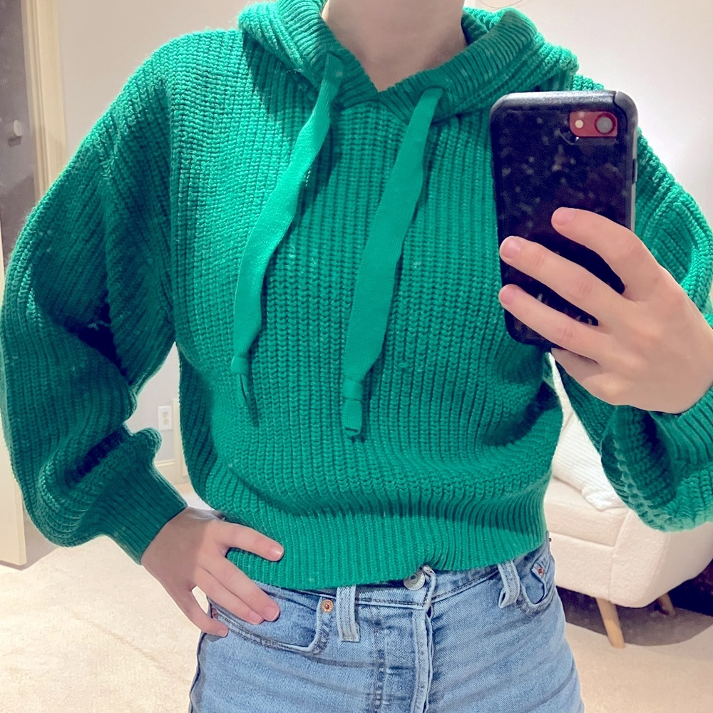 Green crochet sweater hoodie size small